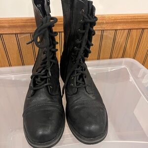 Black Leather Lace-Up Boots